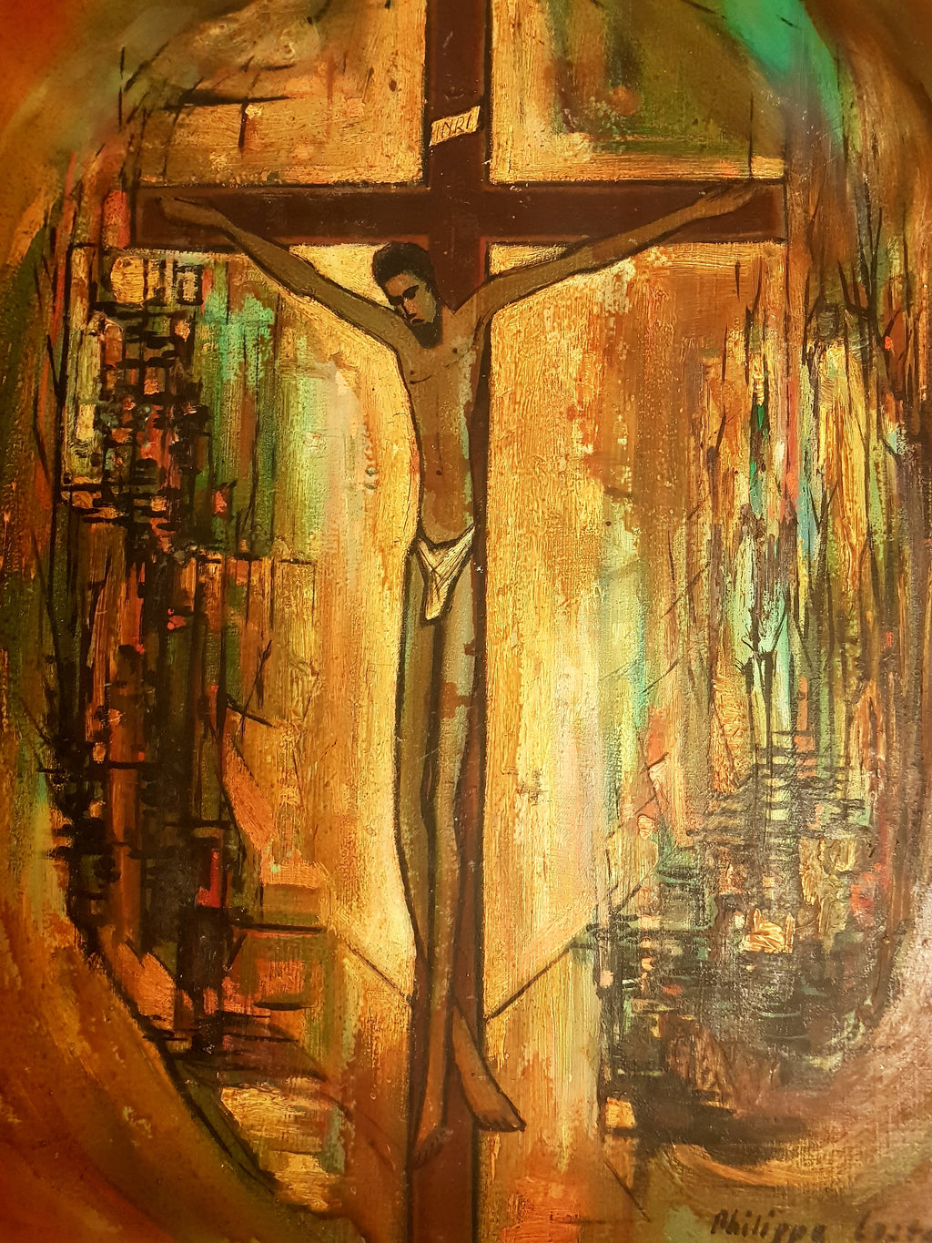 Tableau crucifixion du Christ - peinture art religieux chrétien sacré