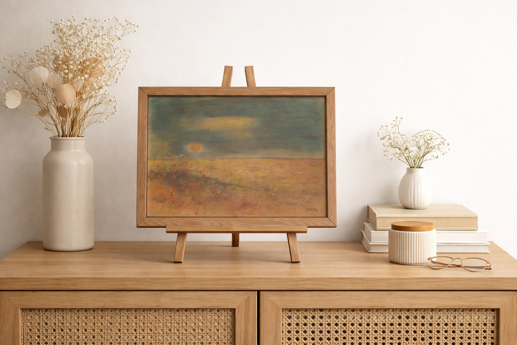 Tableau champs au soleil couchant - peinture paysage rural champêtre