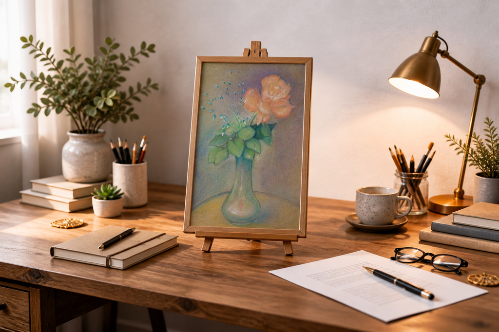 Tableau rose pastel délicate - peinture florale nature morte romantique