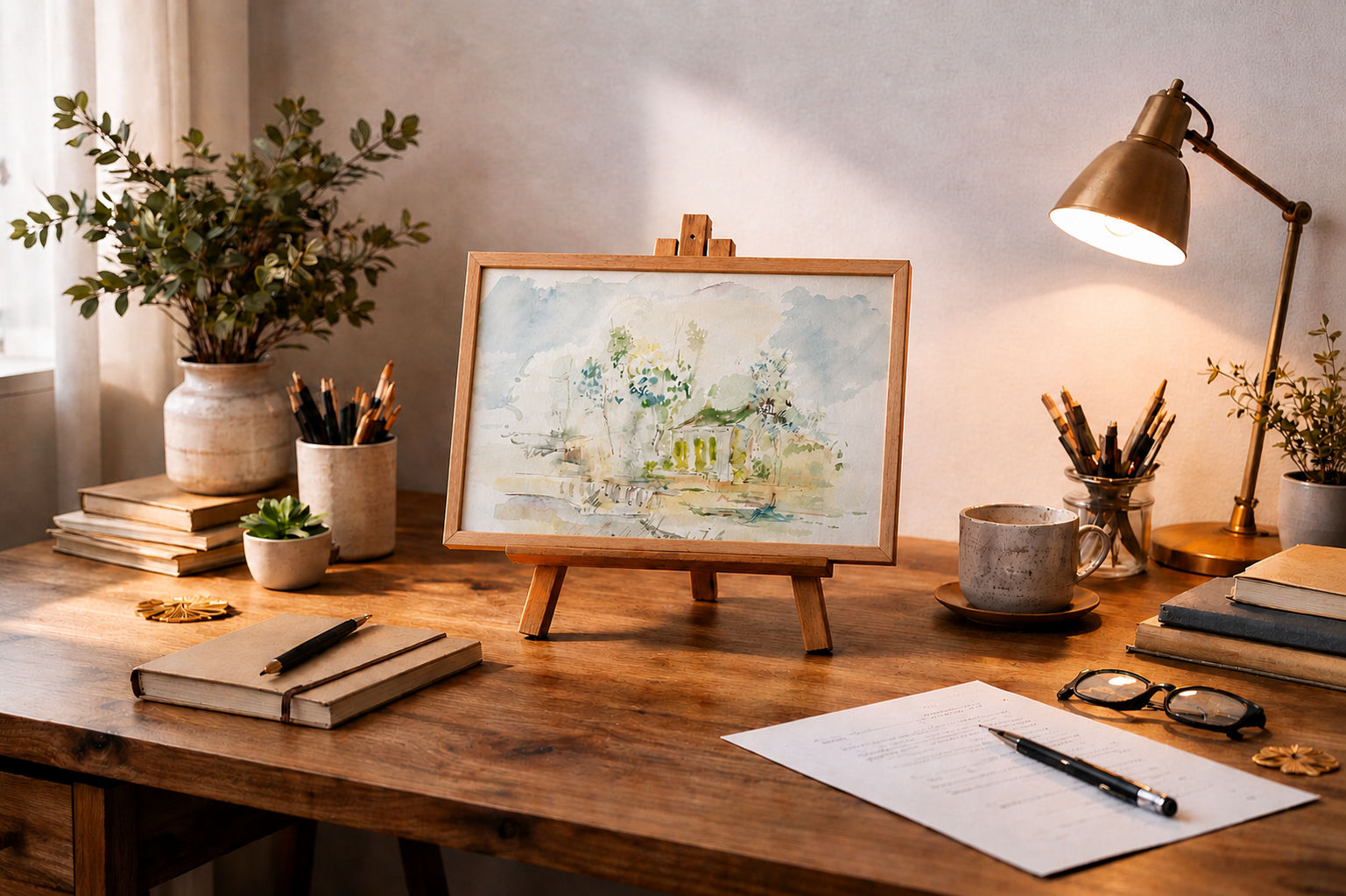 Dessin esquisse jardin au bord de l'eau - art nature aquatique zen