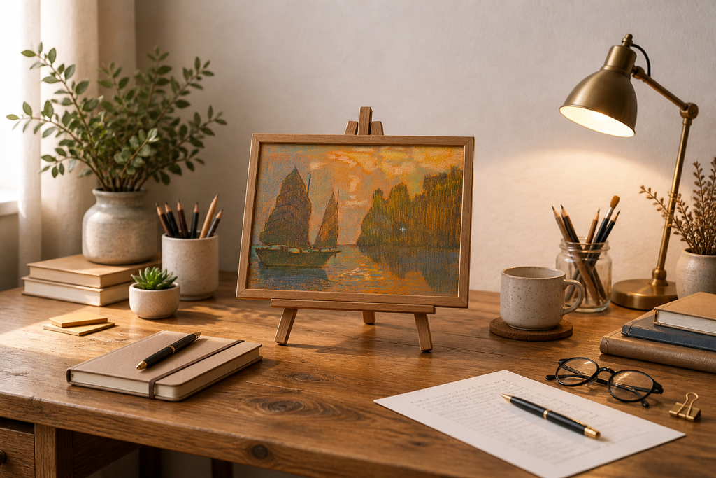  "Tableau voiliers au coucher de soleil - peinture maritime romantique mer"