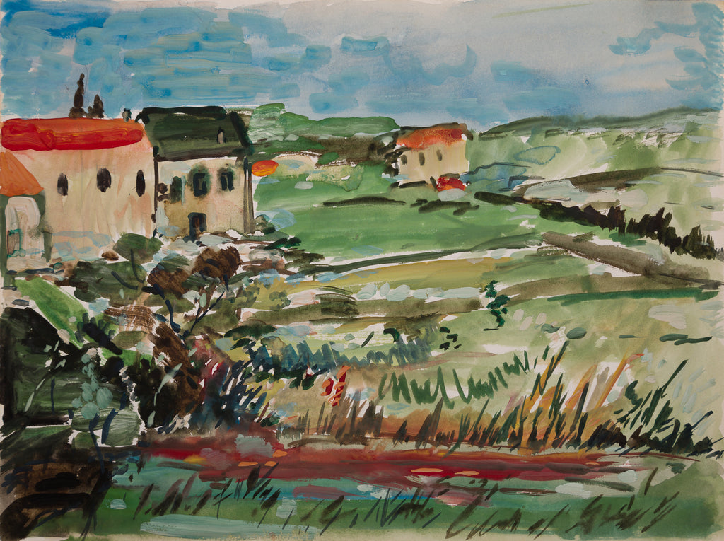 "Tableau maisons rurales campagne - peinture paysage champêtre rustique"