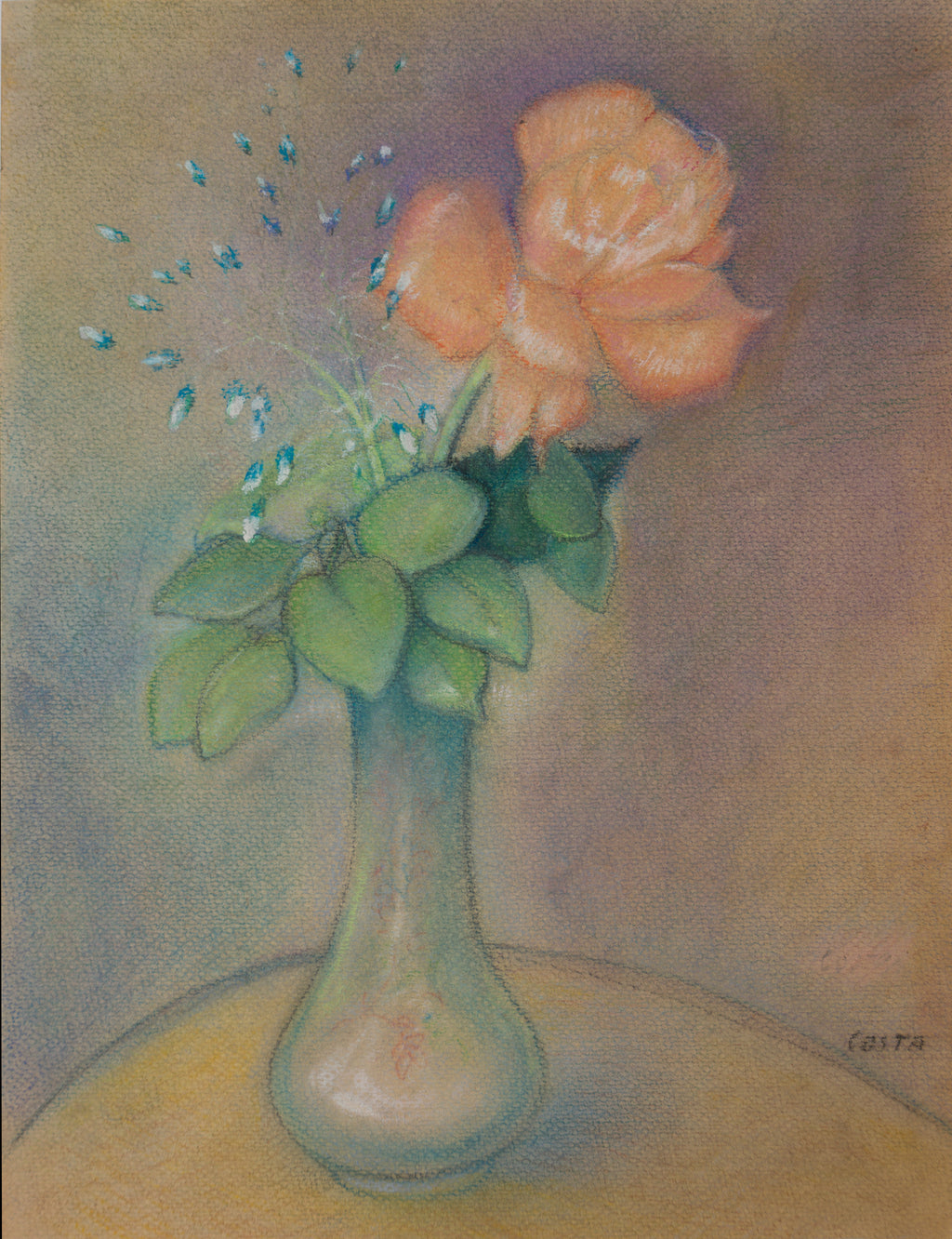 Tableau rose pastel délicate - peinture florale nature morte romantique
