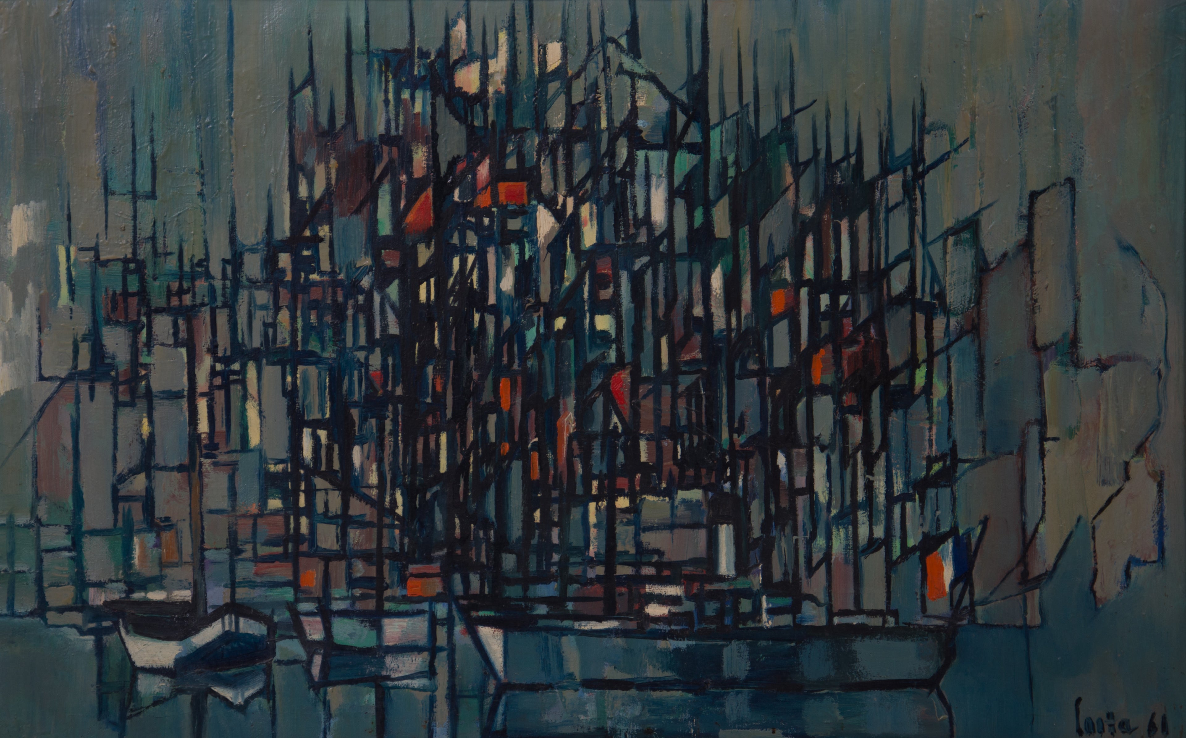 Tableau port maritime en mouvement - peinture scène portuaire bateaux