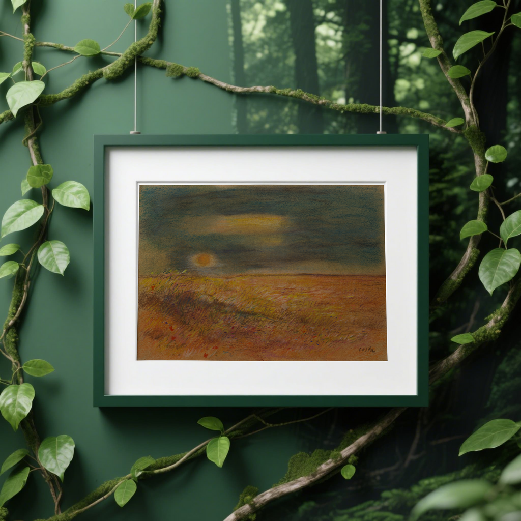 Tableau champs au soleil couchant - peinture paysage rural champêtre
