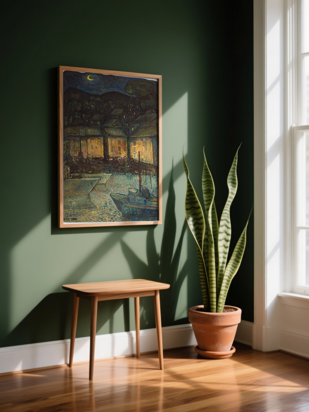 Tableau port endormi post-impressionniste - peinture marine art français