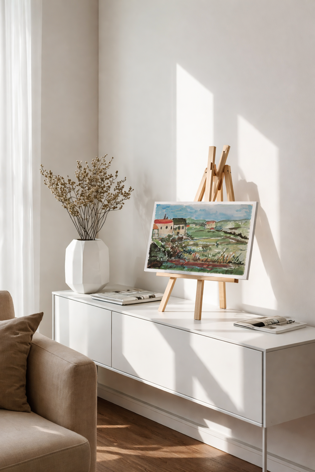 "Tableau maisons rurales campagne - peinture paysage champêtre rustique"