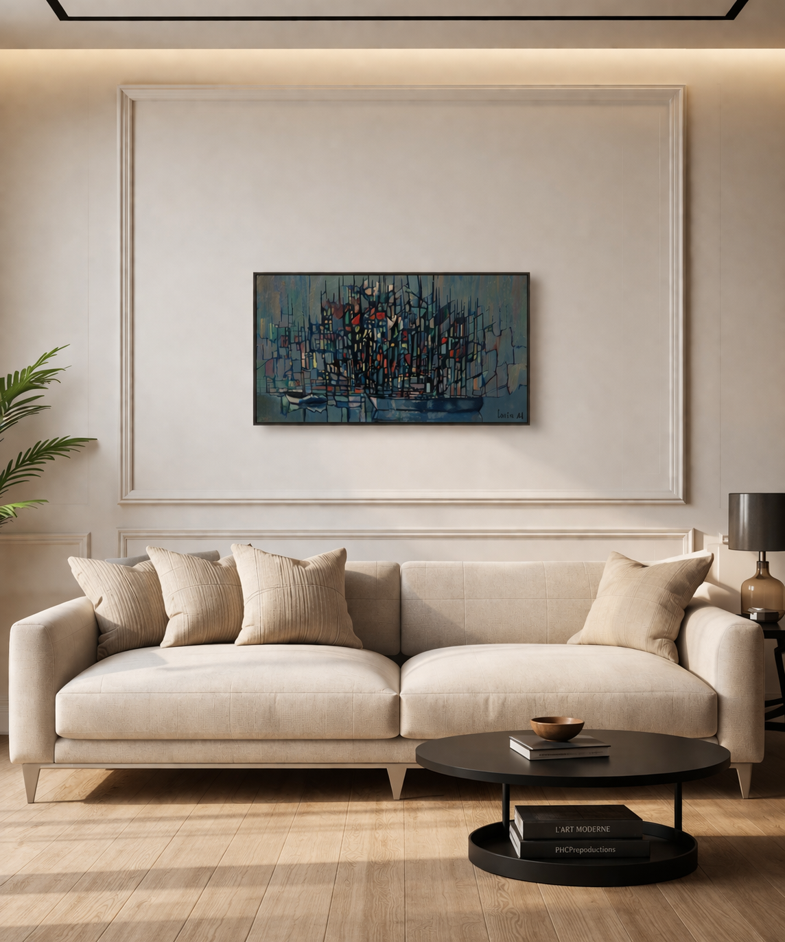 Tableau port maritime en mouvement - peinture scène portuaire bateaux